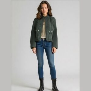 MONTANACO WOMEN'S GENUINE LEATHER (SUEDE) DARK GREEN ZIP-UP JACKET SIZE SMALL